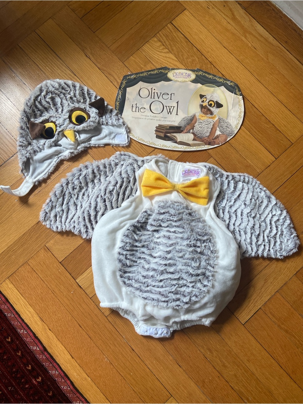 Oliver the Owl Baby Halloween Costume with Hat | Size 12-18 Months | Gray Yellow